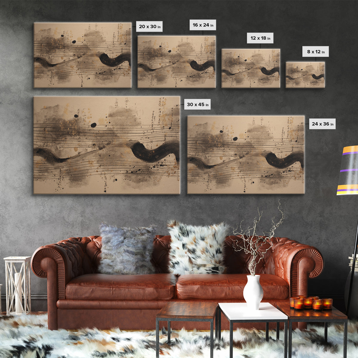 Expressive Musical Rhythm Painted as Ink Strokes Canvas Print, Calligraphy Art, Digital Print, Living Room Decor, Script, CAL-3x2-28