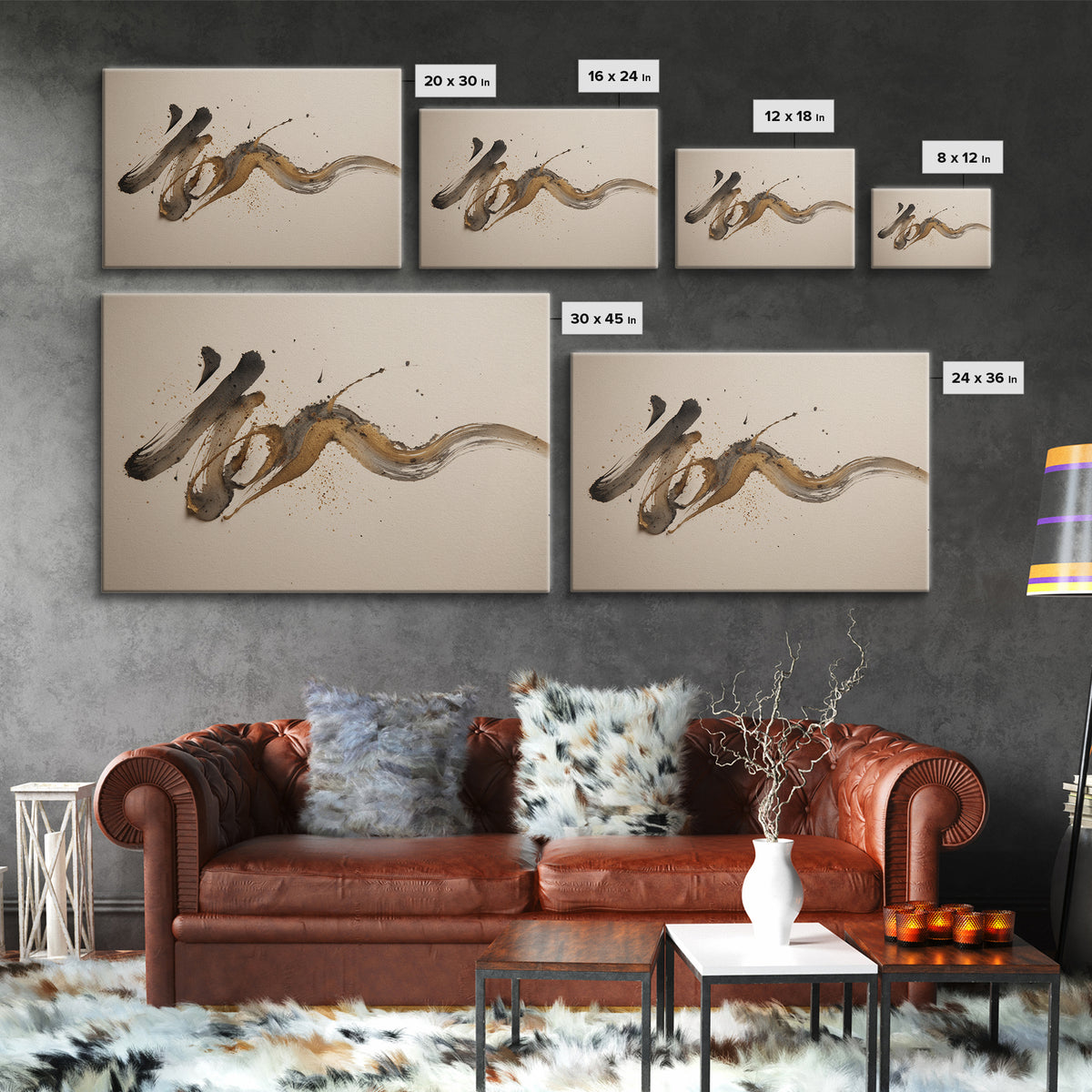 Expressive Musical Rhythm Painted as Ink Strokes Canvas Print, Calligraphy Art, Digital Prints, Living Room Decor, Script, CAL-3x2-4