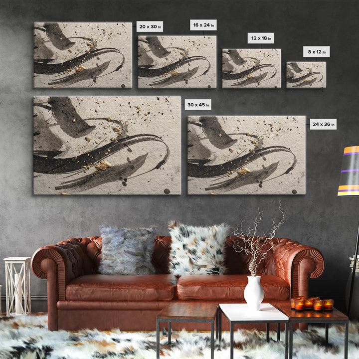 Monochrome Brush Alphabet Fragments as Abstract Texture Canvas Print, Calligraphy Art, Minimalist Wall Art, Living Room Decor, CAL-3x2-41