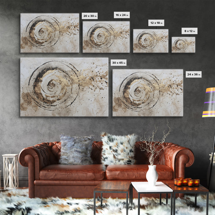 Gold Leaf Calligraphic Spiral on Plaster Surface Canvas Print, Calligraphy Art, Wall Art Print, Living Room Decor, Script, CAL-3x2-42