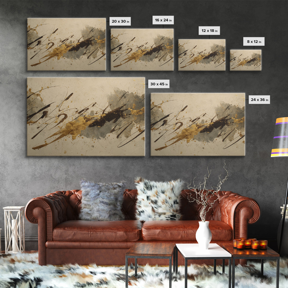 Romantic Handwritten Marks Without Readable Words Canvas Print, Calligraphy Art, Quote Wall Art, Living Room Decor, Script, CAL-3x2-43