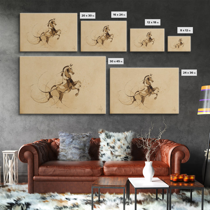 Calligraphic Horse Silhouette Made from One Line Canvas Print, Calligraphy Art, Wall Art Printable, Living Room Decor, Script, CAL-3x2-45