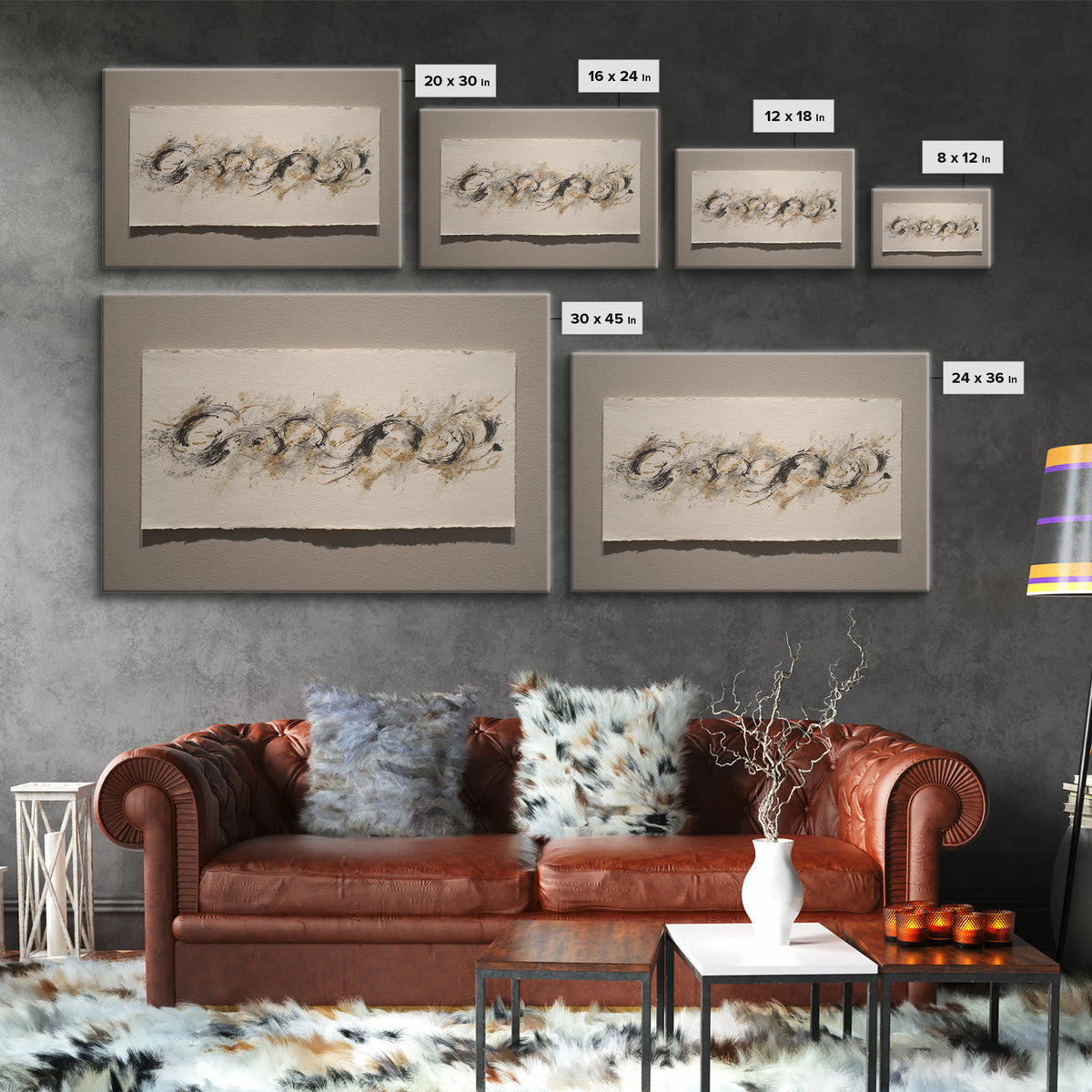 Ornamental Frame of Flourished Pen Curves Framed Canvas Print, Calligraphy Art, Unique Wall Art, Living Room Decor, Script, CAL-3x2-46