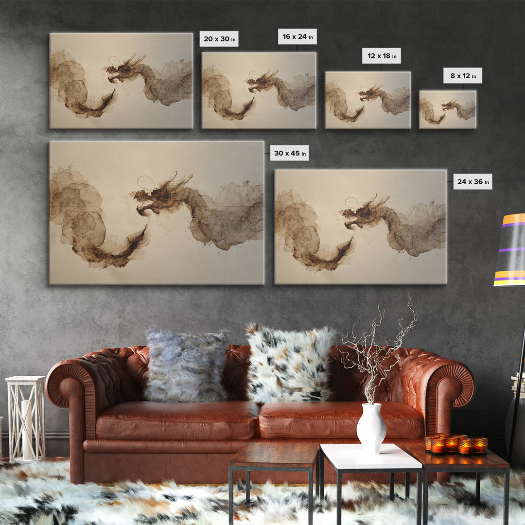 Ink Wash Dragon Curve Canvas Print, Calligraphy Art, Modern Art, Living Room Decor, Fine Art, Script, Fine Art Print, CAL-3x2-61