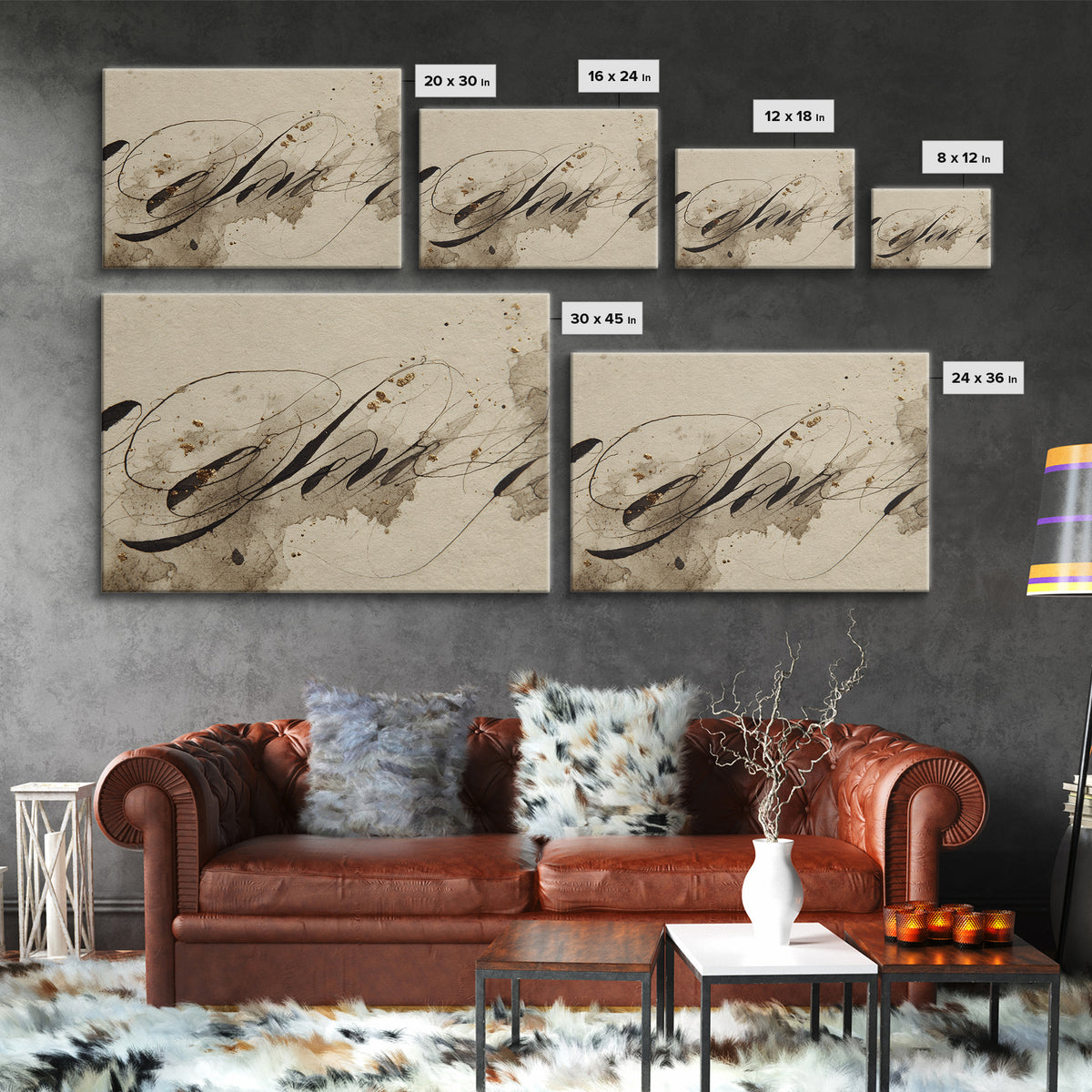 Romantic Handwritten Marks Without Readable Words Canvas Print, Calligraphy Art, Textured Painting, Living Room Decor, Script, CAL-3x2-67