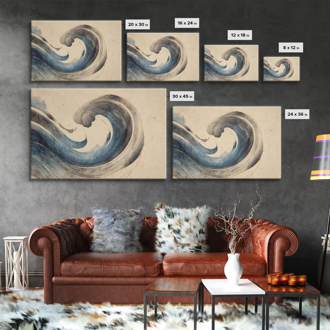 Modern Calligraphy Wave Framed Canvas Print, Calligraphy Art, Bedroom Wall Decor, Living Room Decor, Fine Art, Script, CAL-3x2-86