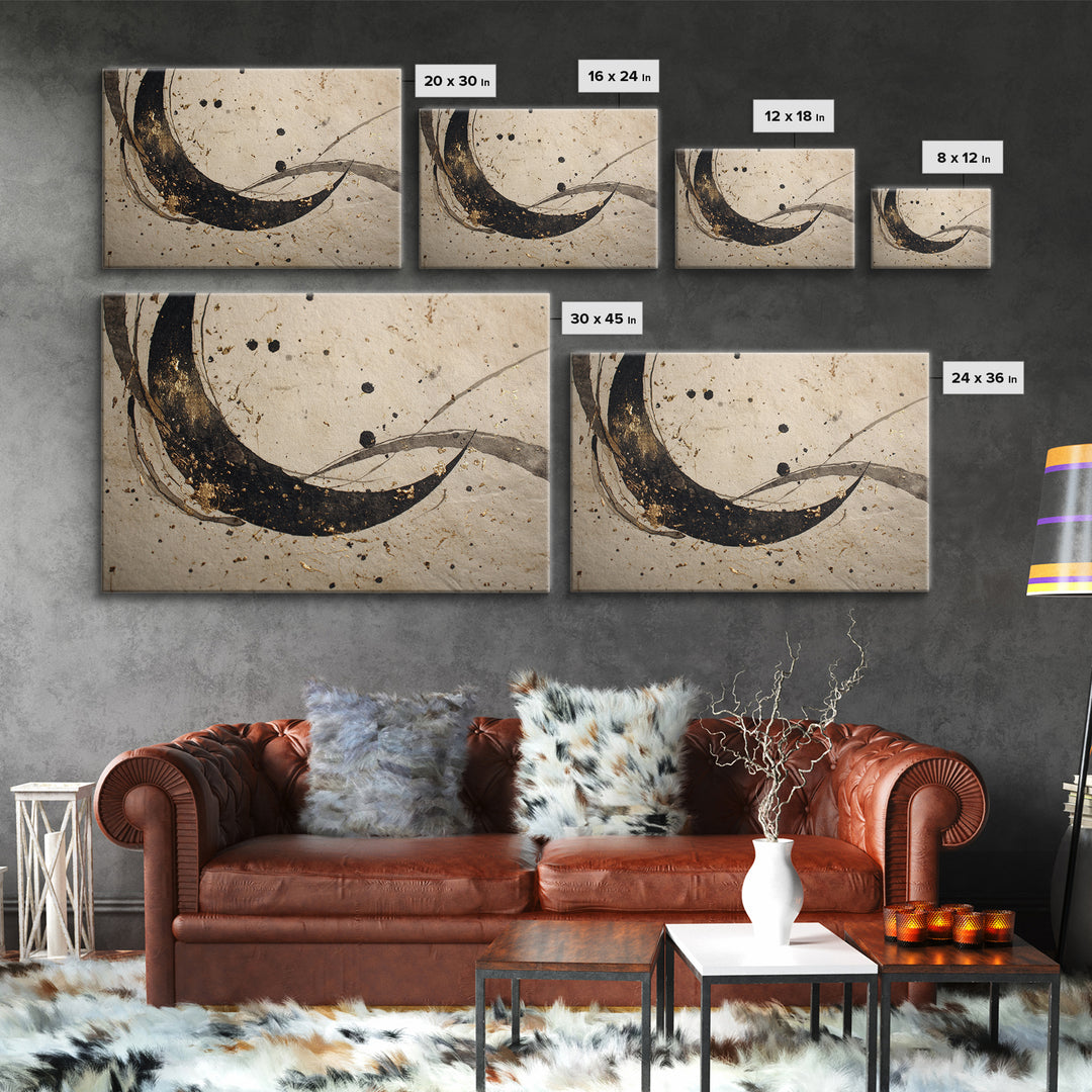 Crescent Moon Made from Elegant Ink Swashes Canvas Print, Calligraphy Art, Spiritual Wall Art, Living Room Decor, Script, CAL-3x2-97
