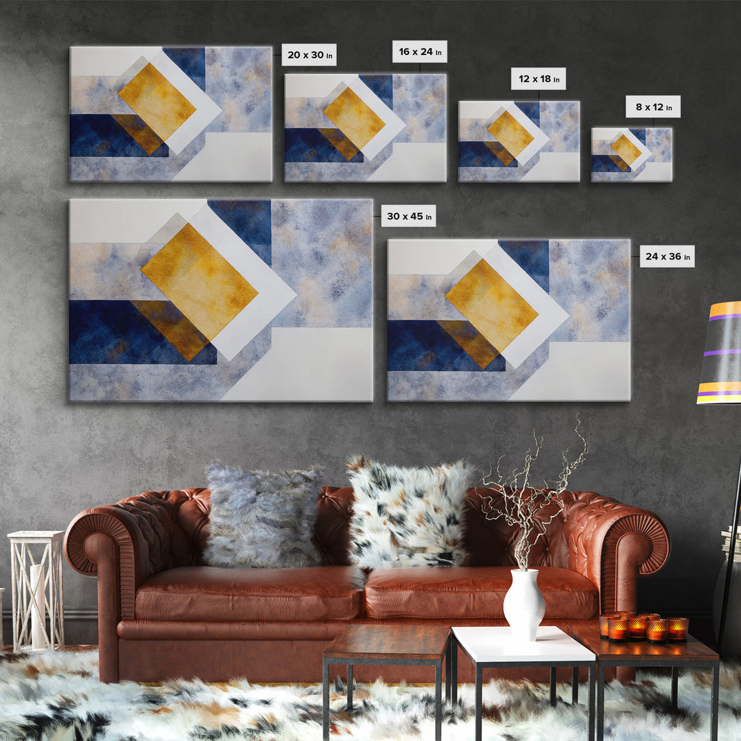 Asymmetric Squares with Crisp Modern Edges Canvas Print, Color Block Art, Whimsical Art, Living Room Decor, Oil Painting, CBA-3x2-61