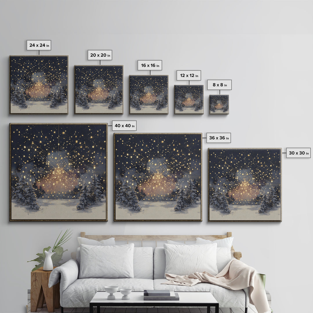 Aurora Borealis over Snowy Pines Canvas Print, Celestial Art, Celestial Decor, Living Room Decor, Fine Art, Celestial, CEL-1x1-17