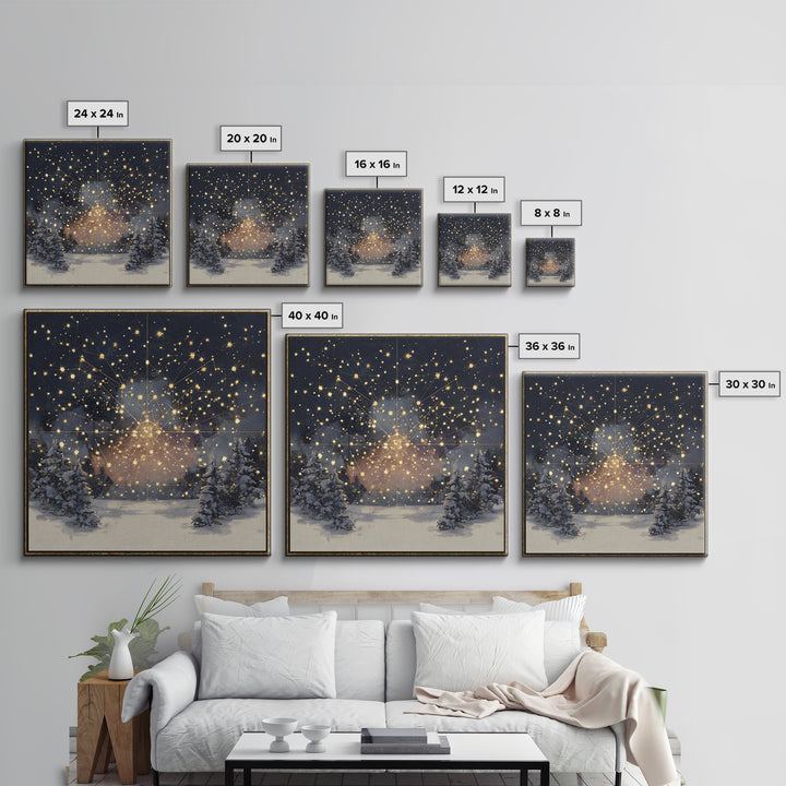 Aurora Borealis over Snowy Pines Canvas Print, Celestial Art, Celestial Decor, Living Room Decor, Fine Art, Celestial, CEL-1x1-17
