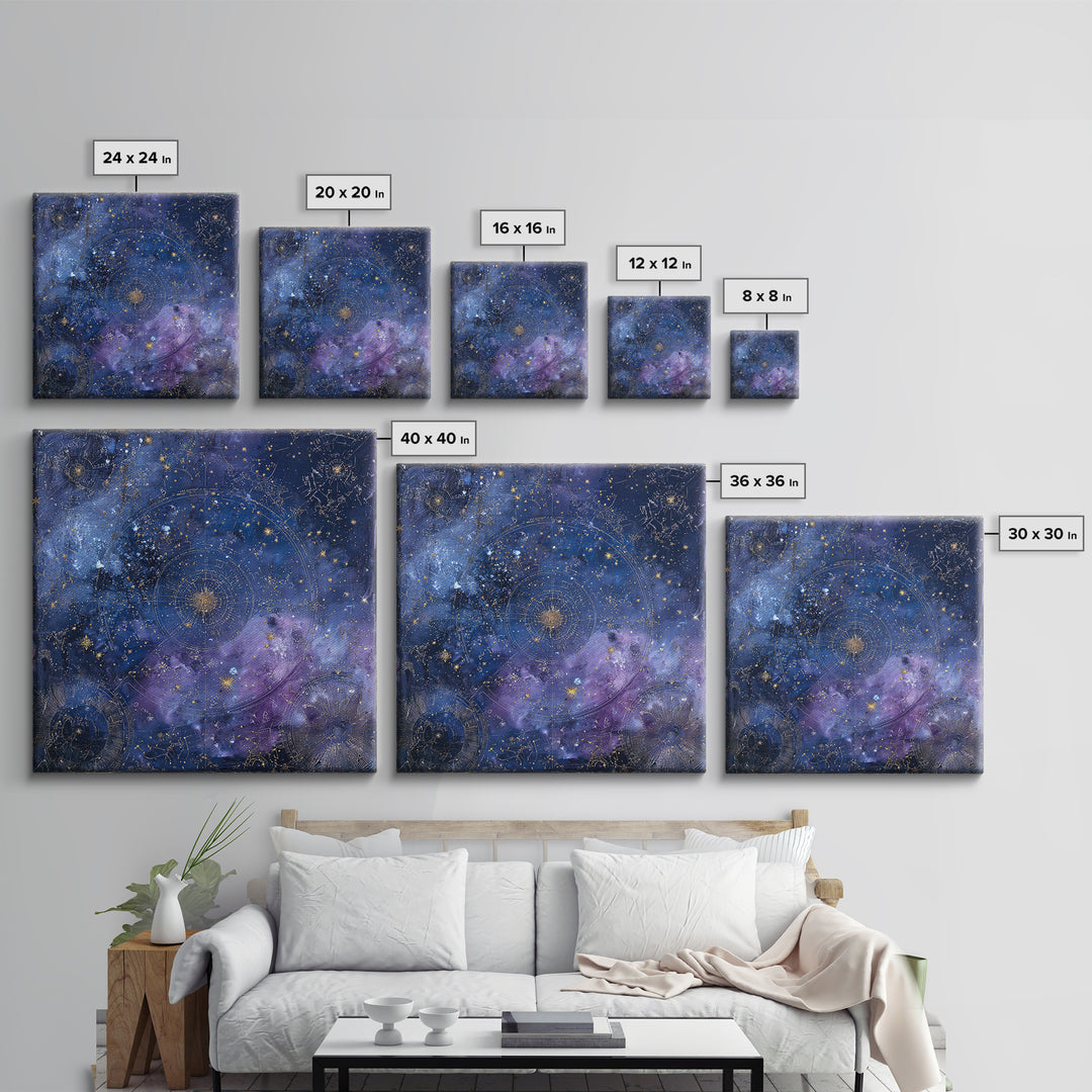 Blue Star Map Canvas Print, Celestial Art, Boho Wall Decor, Living Room Decor, Oil Painting, Celestial, Boho Art, Space Art, CEL-1x1-22