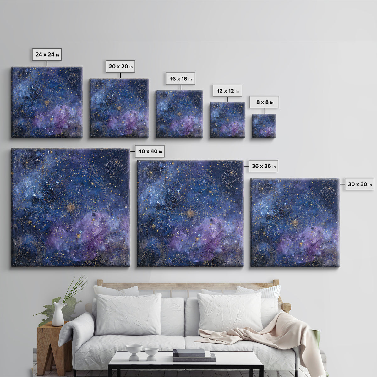 Blue Star Map Canvas Print, Celestial Art, Boho Wall Decor, Living Room Decor, Oil Painting, Celestial, Boho Art, Space Art, CEL-1x1-22