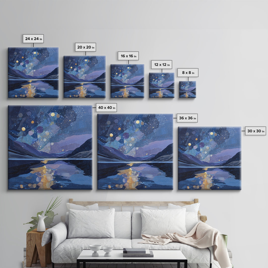 Night Sky over a Quiet Mountain Lake Canvas Print, Celestial Art, Printable Art, Living Room Decor, Fine Art, Celestial, CEL-1x1-3