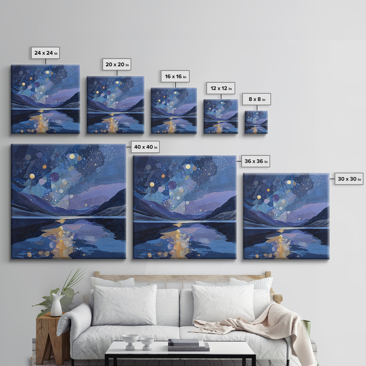 Night Sky over a Quiet Mountain Lake Canvas Print, Celestial Art, Printable Art, Living Room Decor, Fine Art, Celestial, CEL-1x1-3