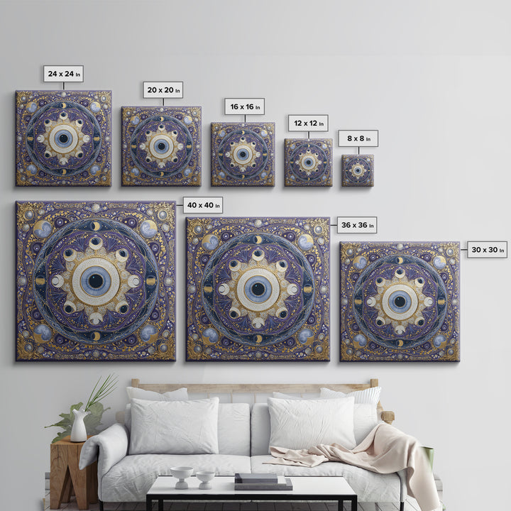 Mystic Eye Surrounded by Moons and Constellations Canvas Print, Celestial Art, Luxury Decor, Living Room Decor, Celestial, CEL-1x1-40