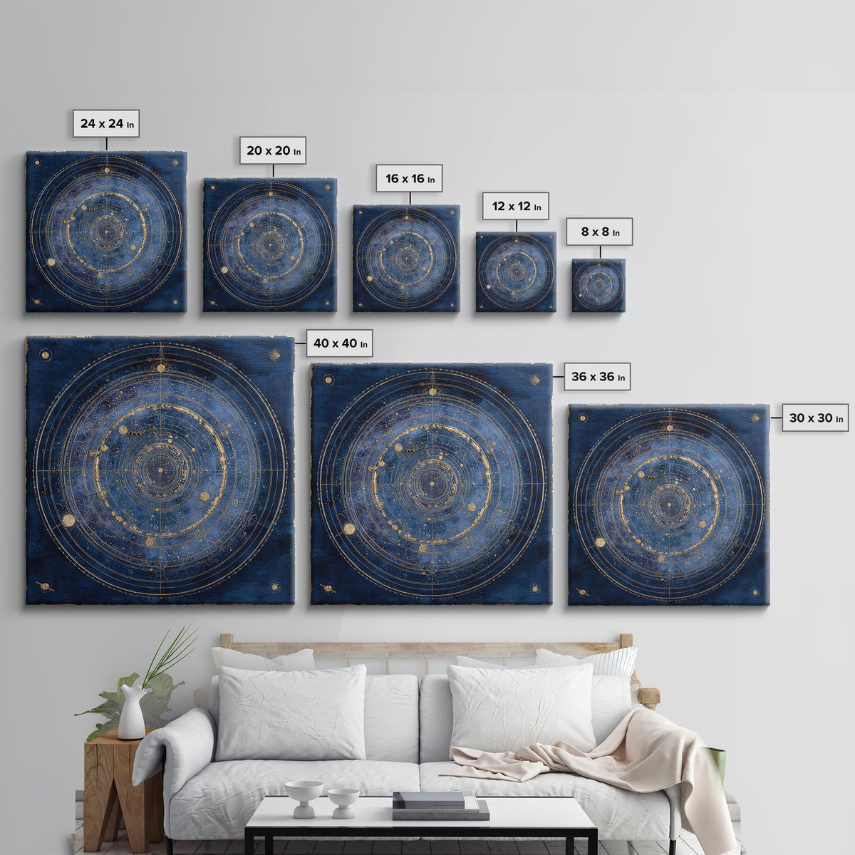 Gold Constellation Map on Deep Navy Texture Framed Canvas Print, Celestial Art, Celestial, Living Room Decor, Celestial, CEL-1x1-56