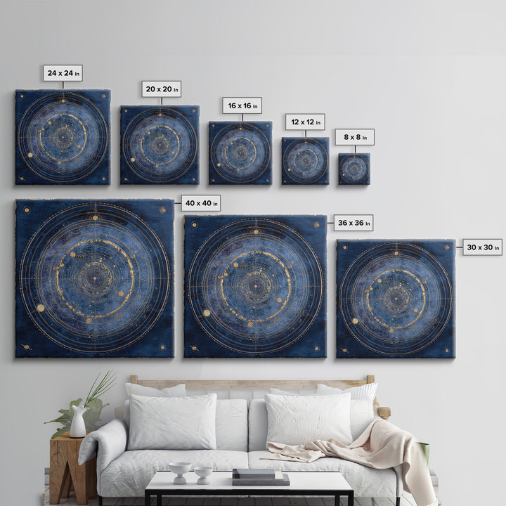 Gold Constellation Map on Deep Navy Texture Framed Canvas Print, Celestial Art, Celestial, Living Room Decor, Celestial, CEL-1x1-56