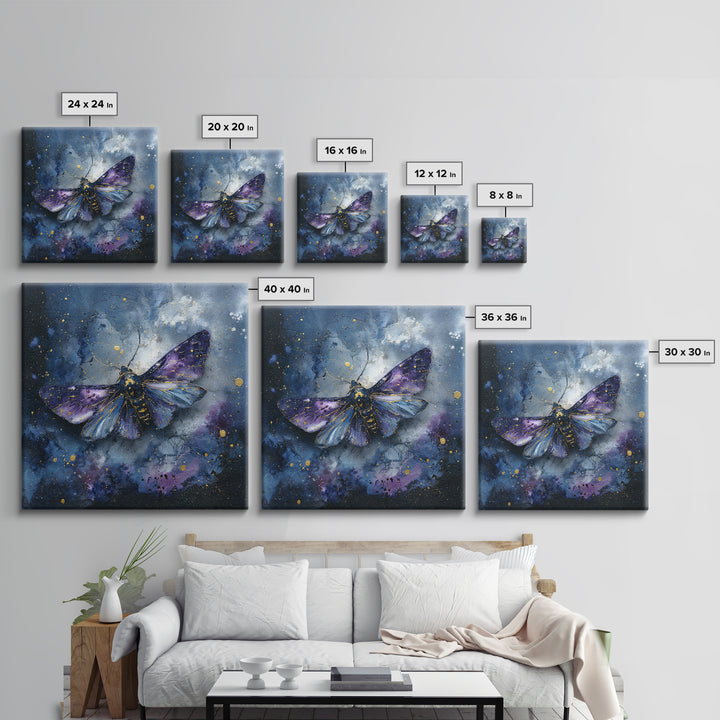 Celestial Moth with Moon Markings Framed Canvas Print, Celestial Art, Downloadable Prints, Living Room Decor, Abstract Art, CEL-1x1-66
