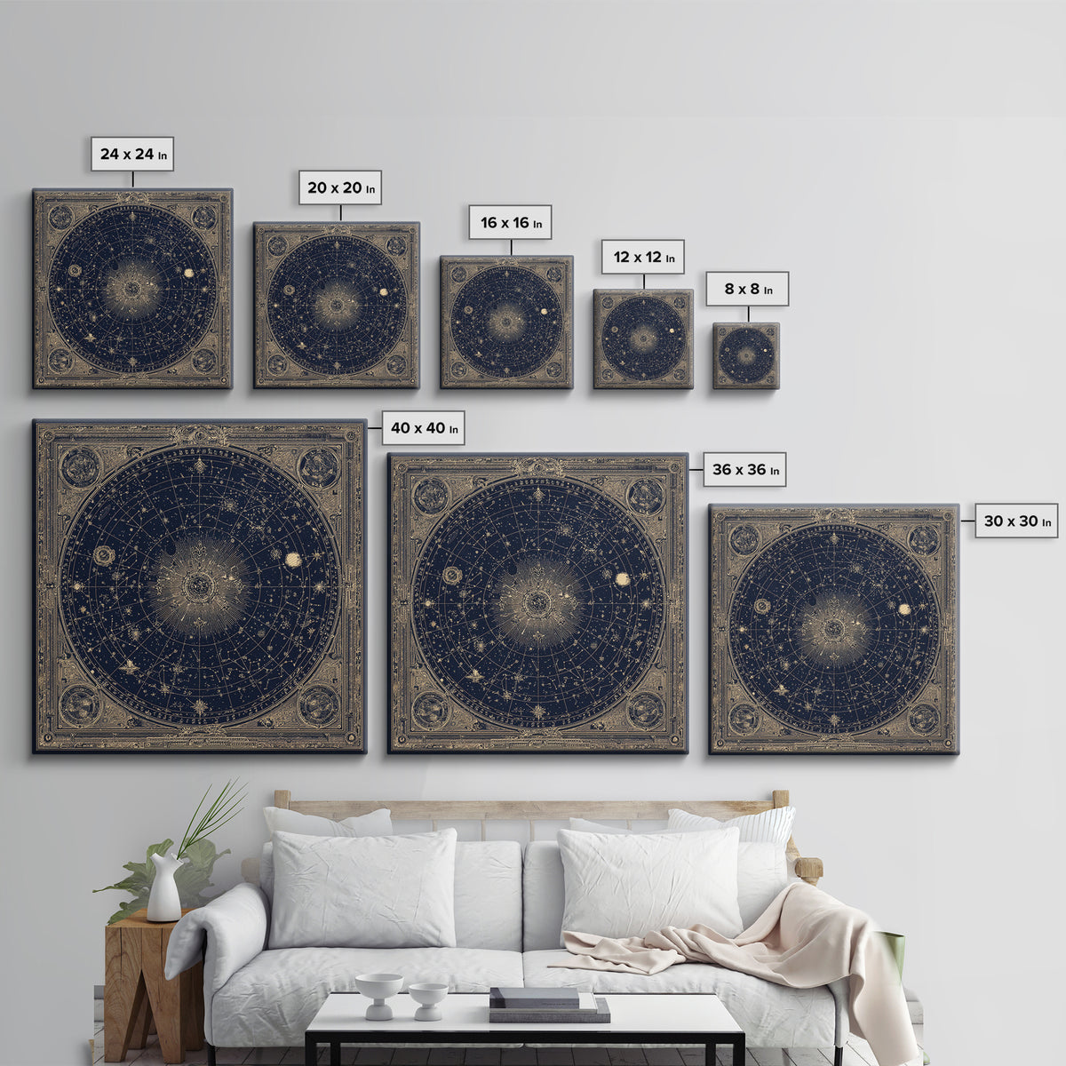 Gold Constellation Map on Deep Navy Texture Framed Canvas Print, Celestial Art, Printable Art, Living Room Decor, Celestial, CEL-1x1-8