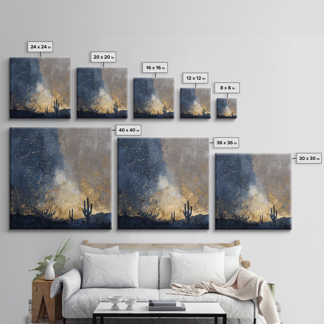 Starry Desert Sky Framed Canvas Print, Celestial Art, Neutral Decor, Living Room Decor, Oil Painting, Celestial, Wall Art, CEL-1x1-83