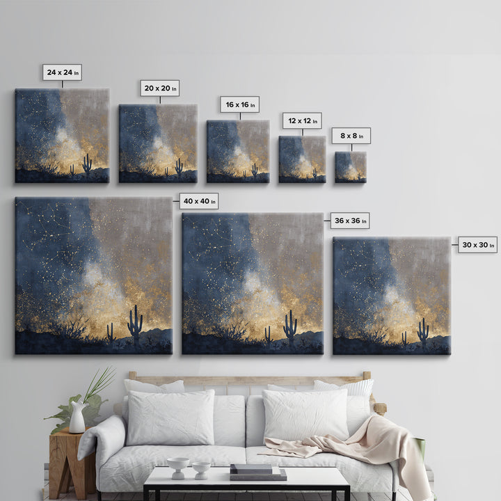 Starry Desert Sky Framed Canvas Print, Celestial Art, Neutral Decor, Living Room Decor, Oil Painting, Celestial, Wall Art, CEL-1x1-83