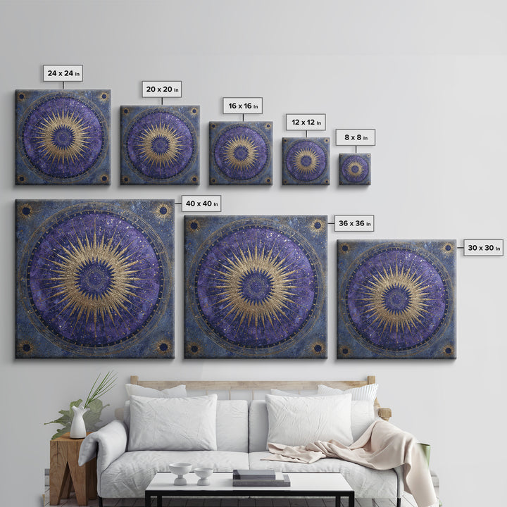 Sunburst Medallion with Ornate Rays Canvas Print, Celestial Art, Fantasy Art, Living Room Decor, Fine Art, Celestial, CEL-1x1-85