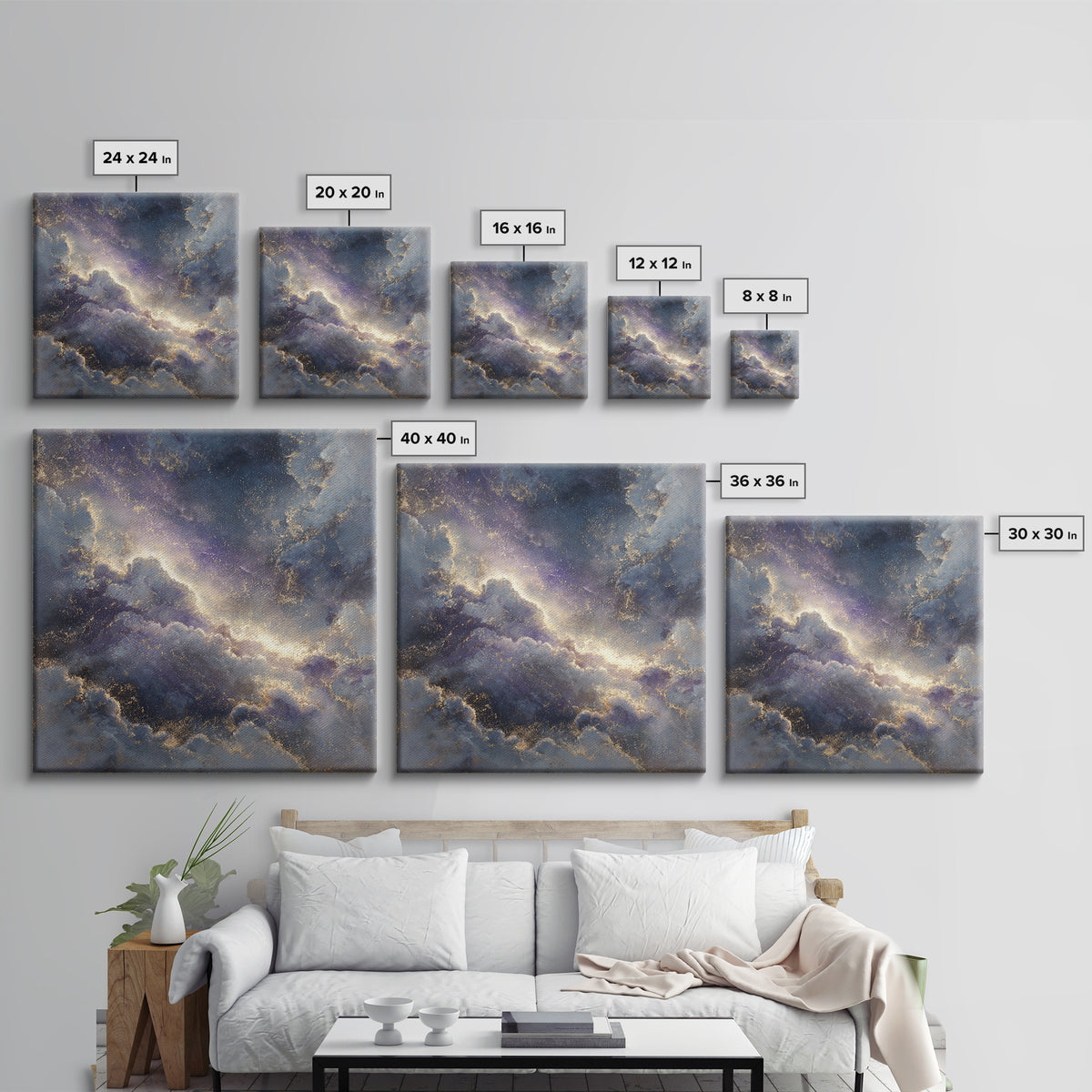 Galaxy Swirl with Jewel Tone Nebula Clouds Canvas Print, Celestial Art, Minimalist Art, Living Room Decor, Fine Art, Celestial, CEL-1x1-92
