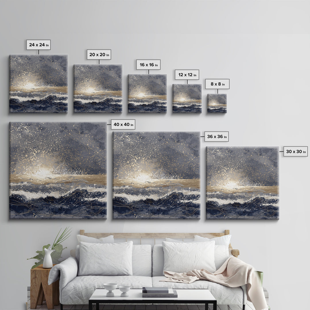 Golden Sun over Abstract Ocean Waves Canvas Print, Celestial Art, Fantasy Art, Living Room Decor, Fine Art, Celestial, CEL-1x1-95