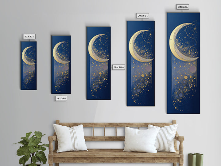 Crescent Moon Cradling a Cluster of Stars Canvas Print, Celestial Art, Minimalist Art, Living Room Decor, Fine Art, Celestial, CEL-1x3-13