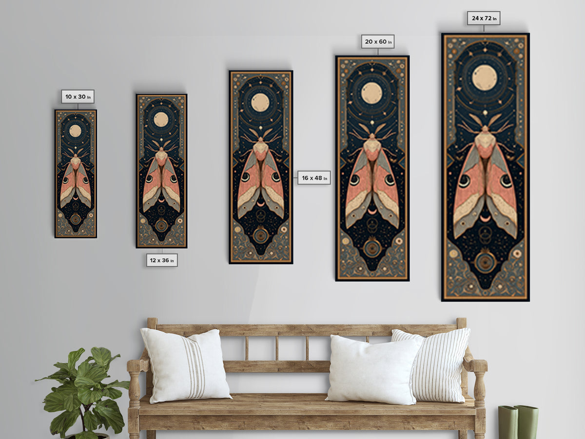 Celestial Moth with Moon Markings Framed Canvas Print, Celestial Art, Celestial Decor, Living Room Decor, Oil Painting, CEL-1x3-30