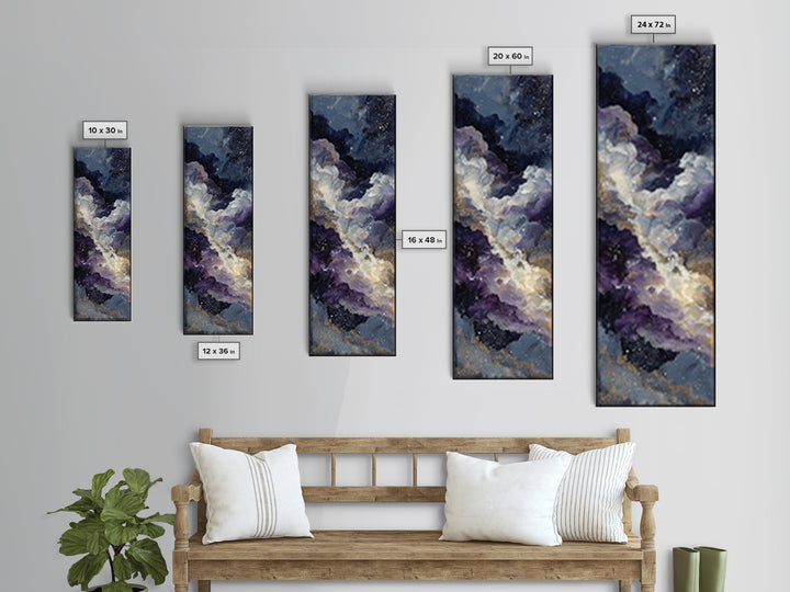 Moonlit Cloudscape with Silver Highlights Framed Canvas Print, Celestial Art, Fantasy Art, Living Room Decor, Oil Painting, CEL-1x3-45