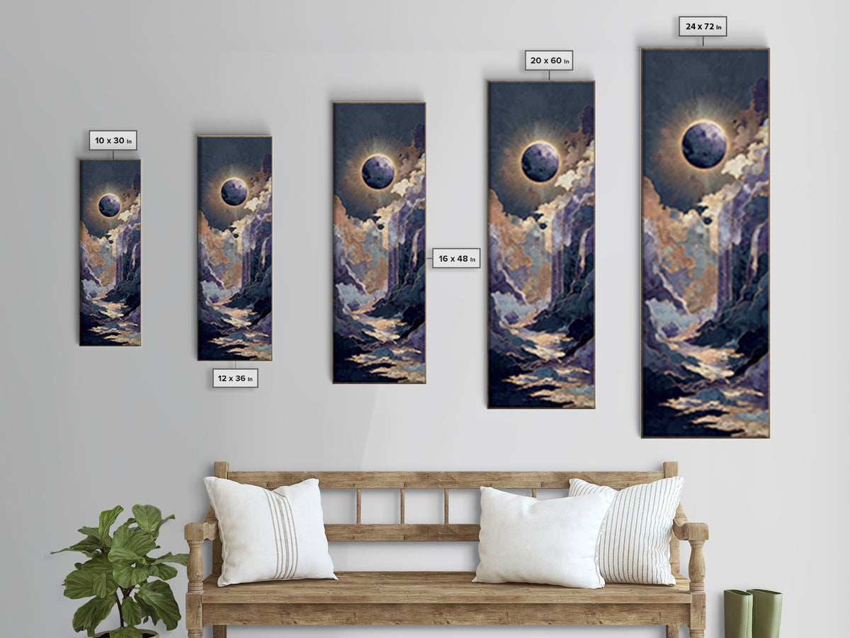 Eclipse Scene with Radiant Corona Framed Canvas Print, Celestial Art, Boho Home Decor, Living Room Decor, Fine Art, Celestial, CEL-1x3-46