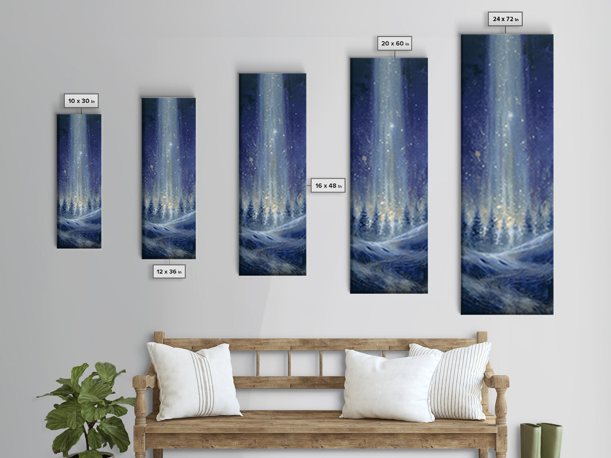 Aurora Borealis over Snowy Pines Framed Canvas Print, Celestial Art, Boho Art, Living Room Decor, Fine Art, Celestial, CEL-1x3-53
