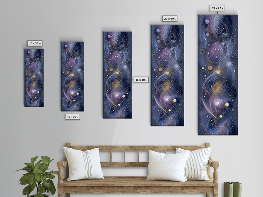 Galaxy Swirl with Jewel Tone Nebula Clouds Canvas Print, Celestial Art, Contemporary Art, Living Room Decor, Celestial, CEL-1x3-56