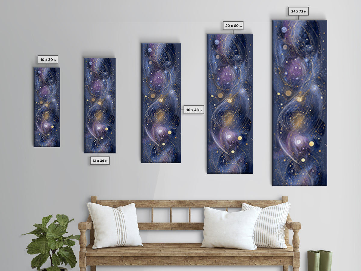 Galaxy Swirl with Jewel Tone Nebula Clouds Canvas Print, Celestial Art, Contemporary Art, Living Room Decor, Celestial, CEL-1x3-56