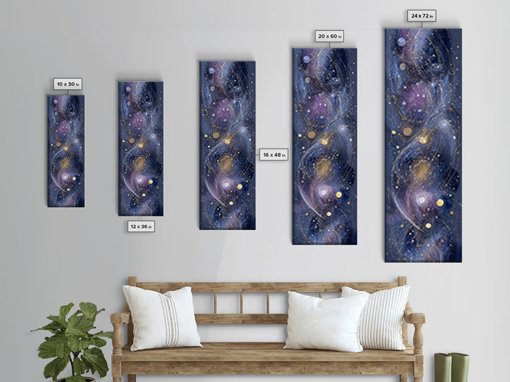 Galaxy Swirl with Jewel Tone Nebula Clouds Canvas Print, Celestial Art, Contemporary Art, Living Room Decor, Celestial, CEL-1x3-56