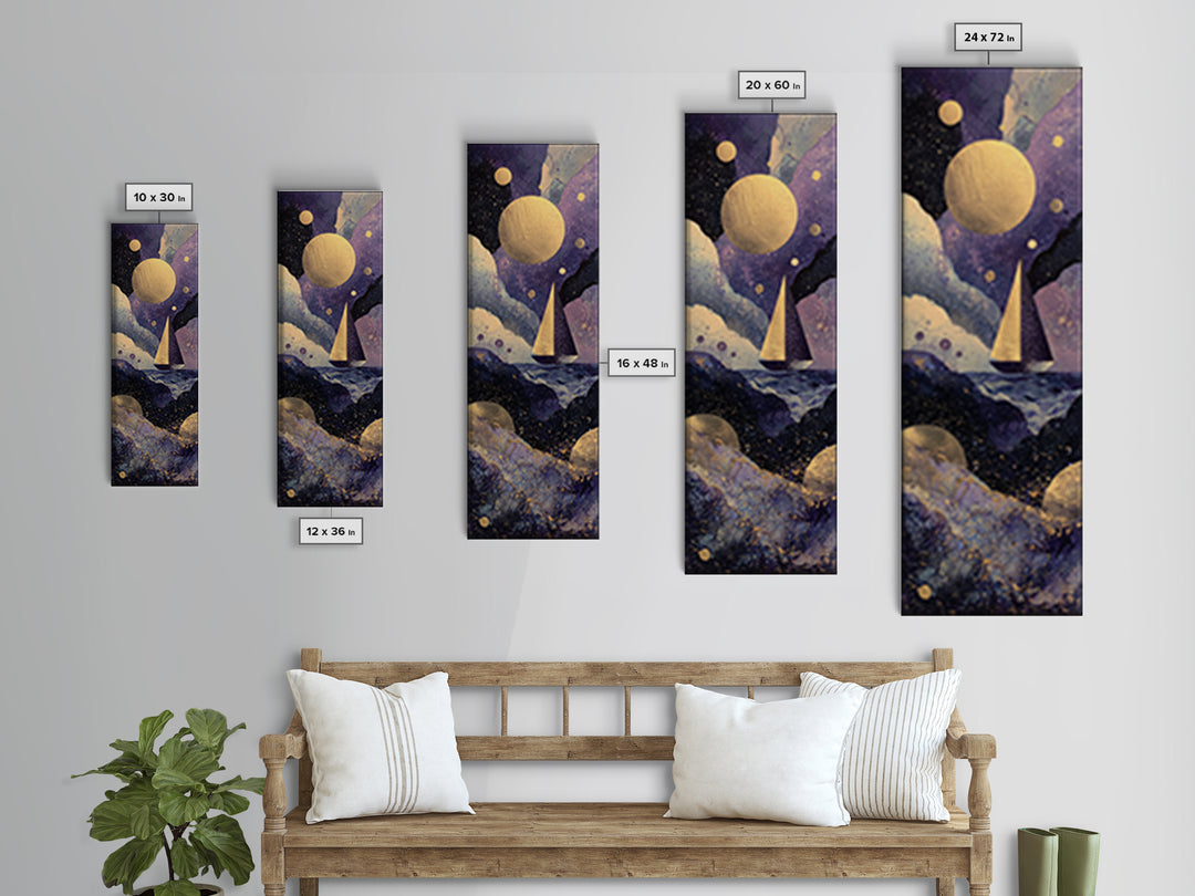 Tiny Sailboat Beneath a Huge Moon Canvas Print, Celestial Art, Modern Decor, Living Room Decor, Fine Art, Celestial, Home Decor, CEL-1x3-7