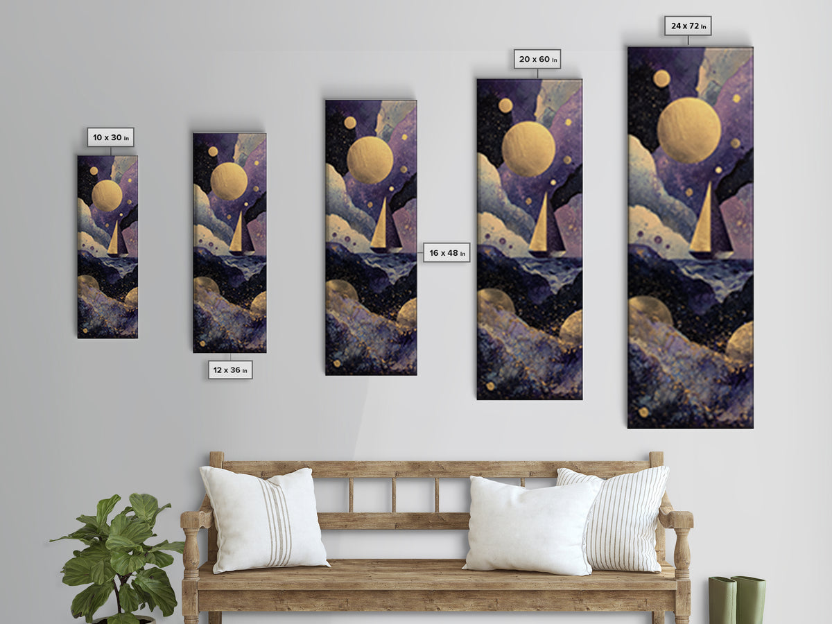 Tiny Sailboat Beneath a Huge Moon Canvas Print, Celestial Art, Modern Decor, Living Room Decor, Fine Art, Celestial, Home Decor, CEL-1x3-7