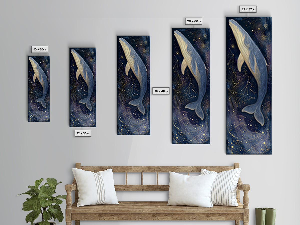 Cosmic Whale Swimming Through a Star Field Canvas Print, Celestial Art, Watercolor Painting, Living Room Decor, Celestial, CEL-1x3-89