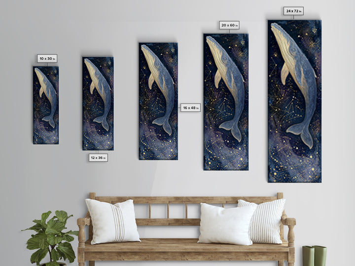 Cosmic Whale Swimming Through a Star Field Canvas Print, Celestial Art, Watercolor Painting, Living Room Decor, Celestial, CEL-1x3-89
