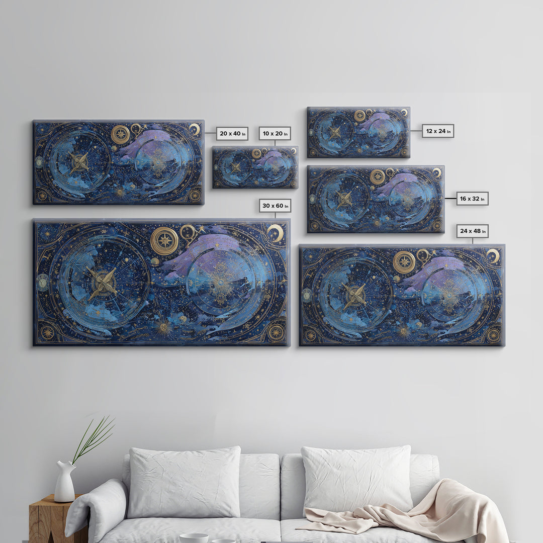 Blue Star Map Framed Canvas Print, Celestial Art, Gallery Decor, Living Room Decor, Fine Art, Celestial, Minimalist Decor, CEL-2x1-18