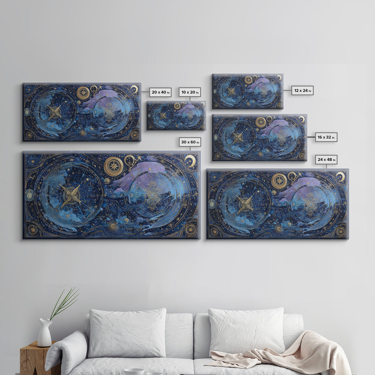 Blue Star Map Framed Canvas Print, Celestial Art, Gallery Decor, Living Room Decor, Fine Art, Celestial, Minimalist Decor, CEL-2x1-18