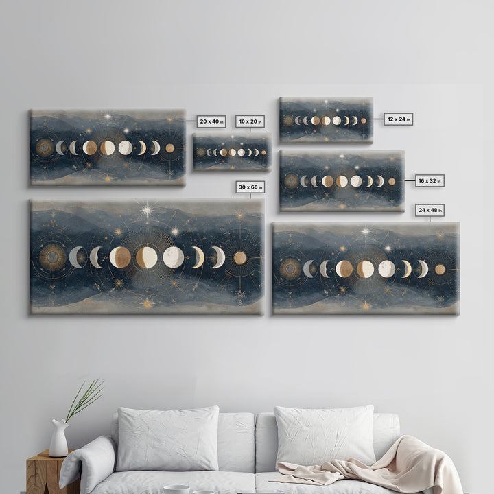 Twelve Small Moons Arranged as Elegant Pattern Canvas Print, Celestial Art, Fine Art Print, Living Room Decor, Celestial, CEL-2x1-20