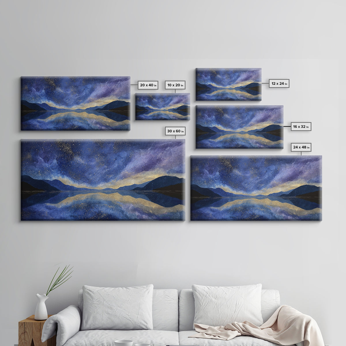 Night Sky over a Quiet Mountain Lake Canvas Print, Celestial Art, Celestial, Living Room Decor, Celestial, Colorful Wall Art, CEL-2x1-47