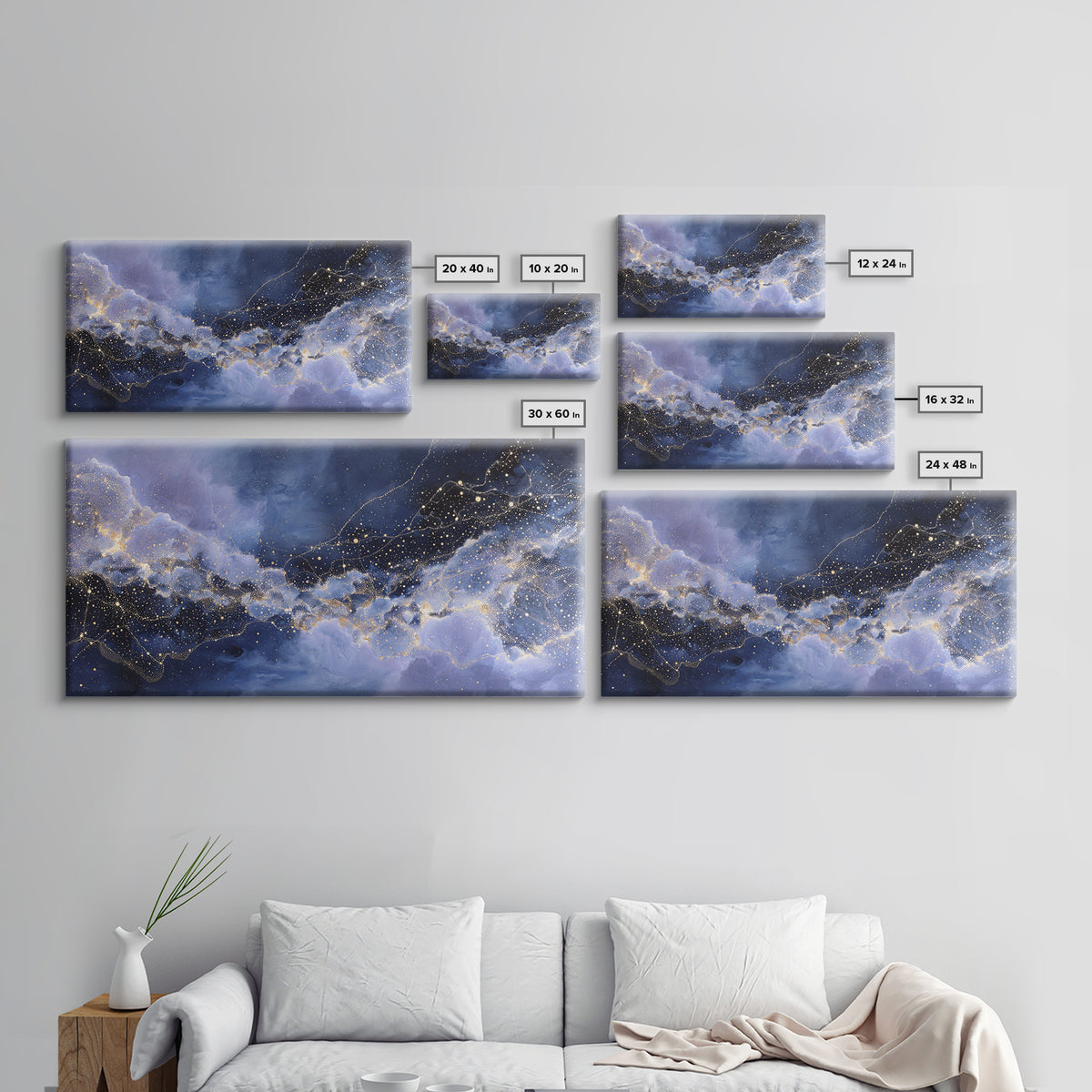 Moonlit Cloudscape with Silver Highlights Canvas Print, Celestial Art, Home Decor, Living Room Decor, Oil Painting, Celestial, CEL-2x1-53