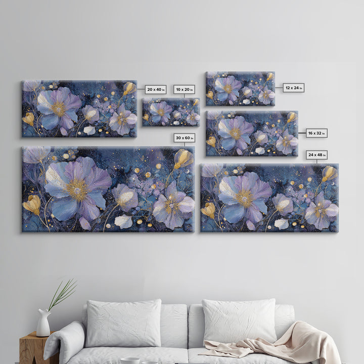 Moon Garden with Night Blooming Flowers Framed Canvas Print, Celestial Art, Minimalist Decor, Living Room Decor, Celestial, CEL-2x1-65