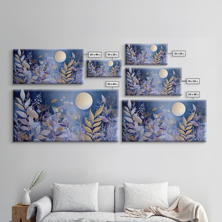 Lunar Phase Arc Above Delicate Botanicals Canvas Print, Celestial Art, Printable Art, Living Room Decor, Celestial, CEL-2x1-72