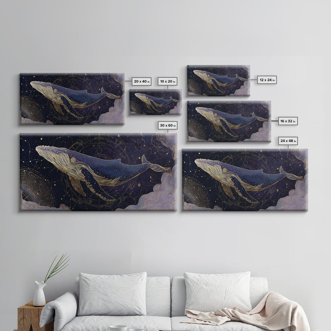 Cosmic Whale Swimming Through a Star Field Canvas Print, Celestial Art, Wall Art, Living Room Decor, Fine Art, Celestial, CEL-2x1-73
