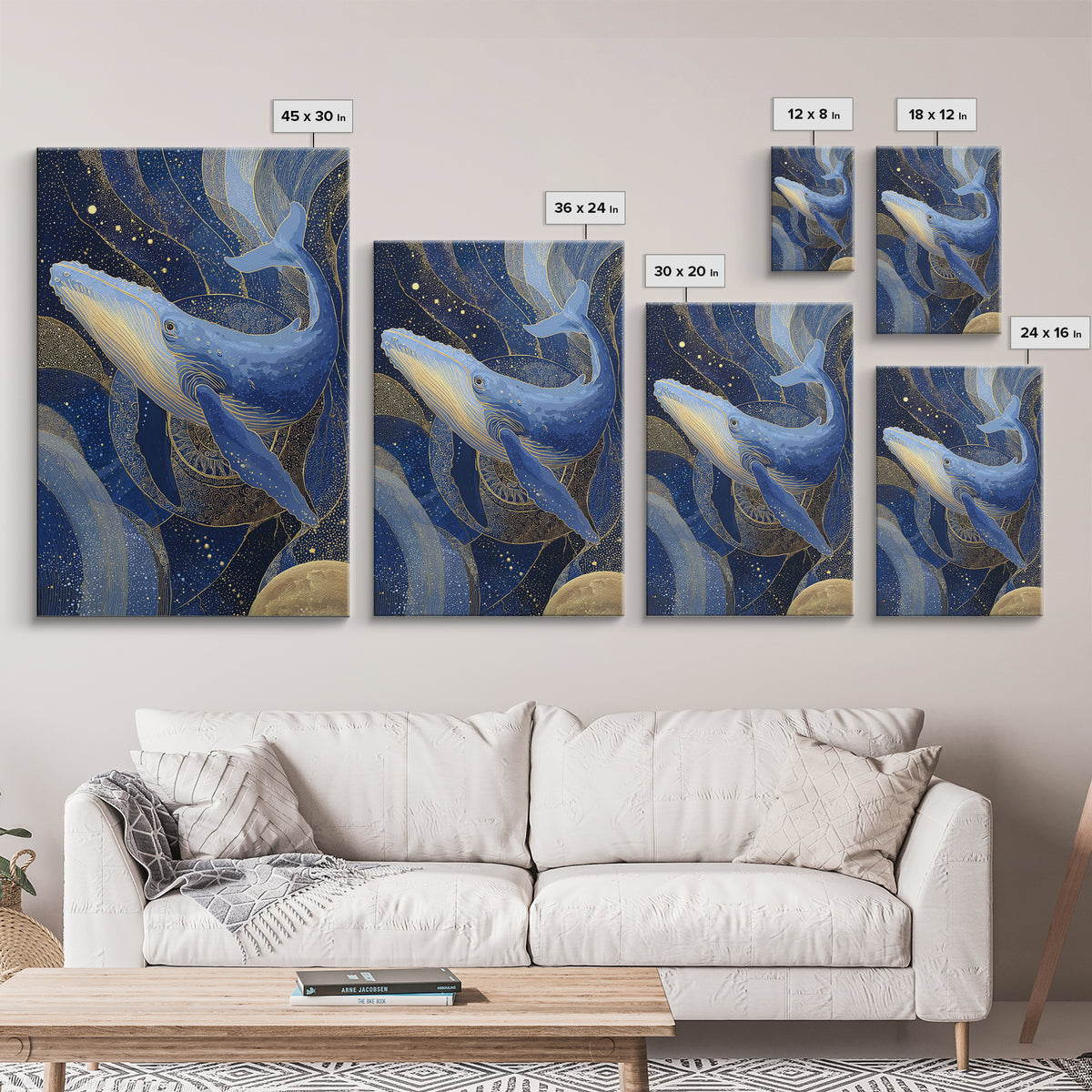 Cosmic Whale Swimming Through a Star Field Framed Canvas Print, Celestial Art, Room Decor, Living Room Decor, Celestial, CEL-2x3-13