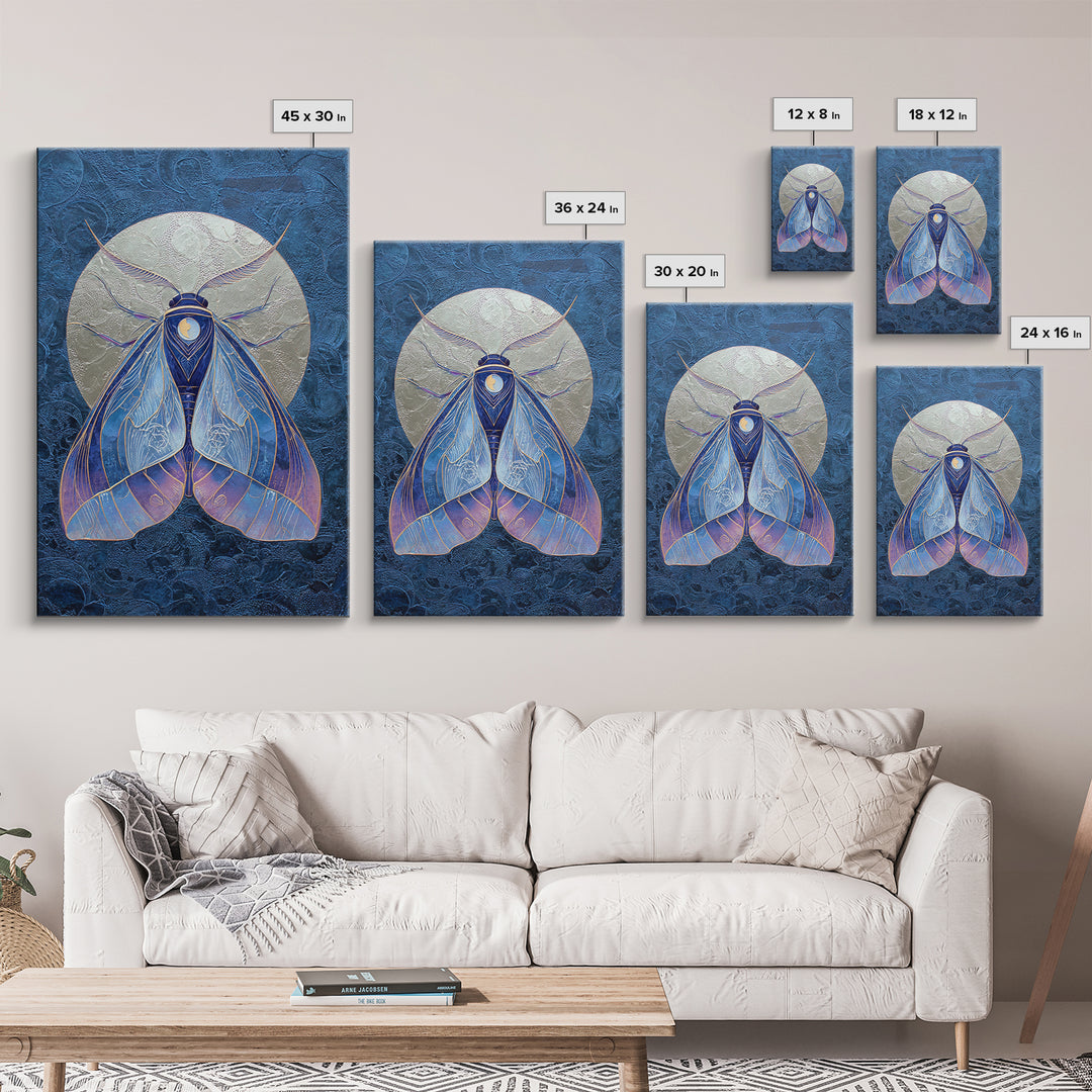 Celestial Moth with Moon Markings Canvas Print, Celestial Art, Boho Decor, Living Room Decor, Fine Art, Celestial, CEL-2x3-50